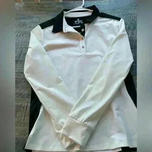 Jack Smith Women’s Blouse Size Medium Black White Long Sleeve Pretty Buttons
